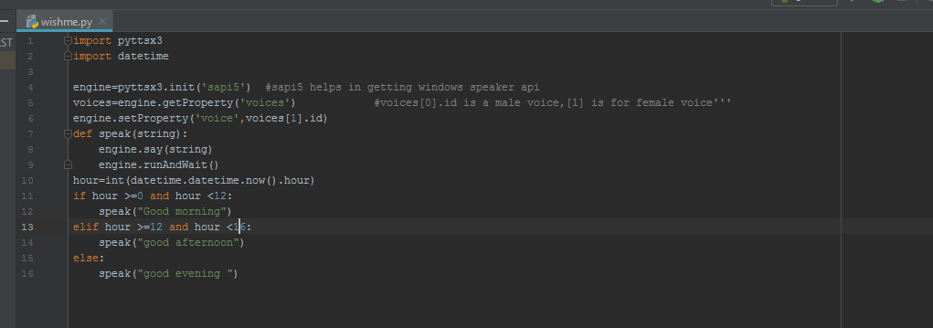 Python code to wish , python , pycharm 